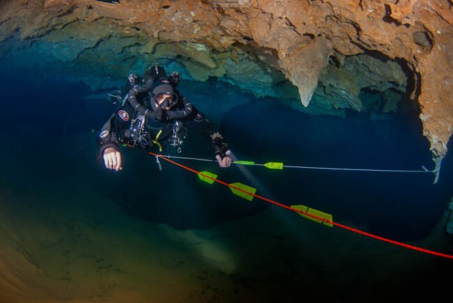 Cave Diving in Cueva Del Agua, Spain